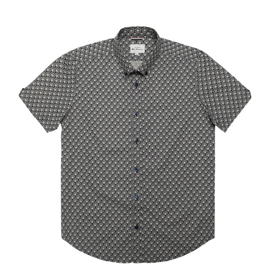 Buy Ben Sherman Block Geo Print Short Sleeve Shirt - Blue | Short-Sleeved Shirtss at Woven Durham