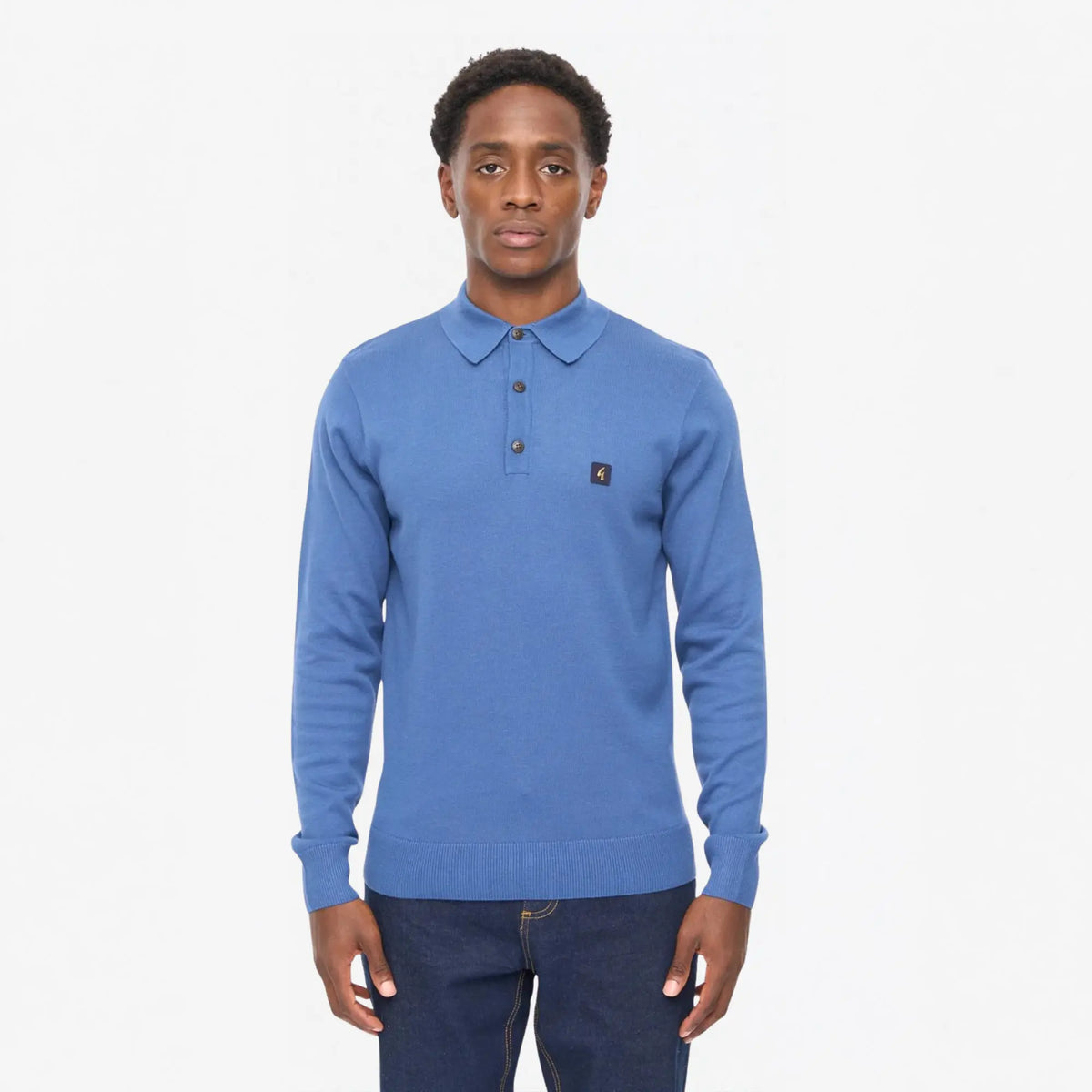 Buy Gabicci Vintage Blue Francesco Long-Sleeved Knitted Polo | Long-Sleeved Polo Shirtss at Woven Durham