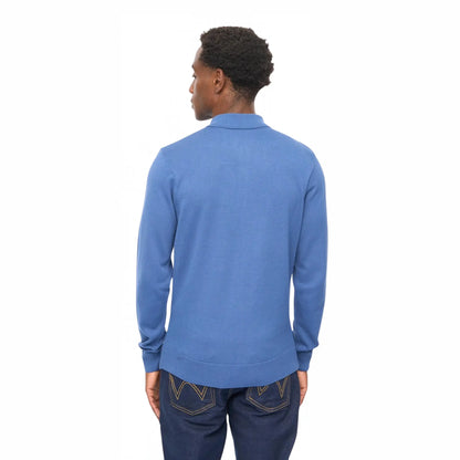 Buy Gabicci Vintage Blue Francesco Long-Sleeved Knitted Polo | Long-Sleeved Polo Shirtss at Woven Durham