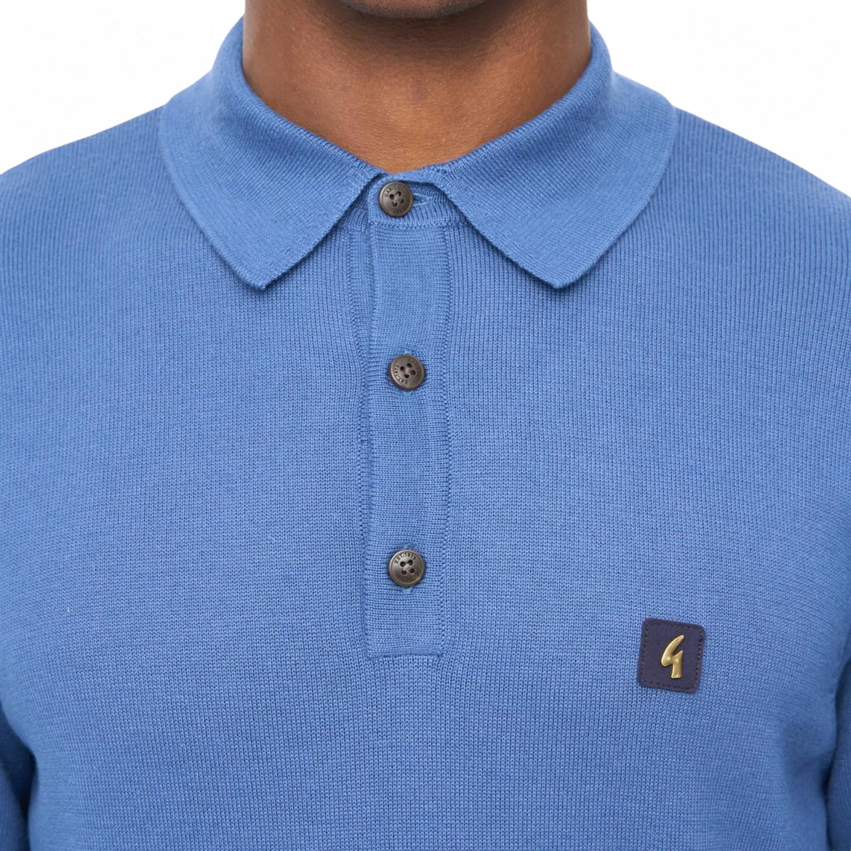Buy Gabicci Vintage Blue Francesco Long-Sleeved Knitted Polo | Long-Sleeved Polo Shirtss at Woven Durham