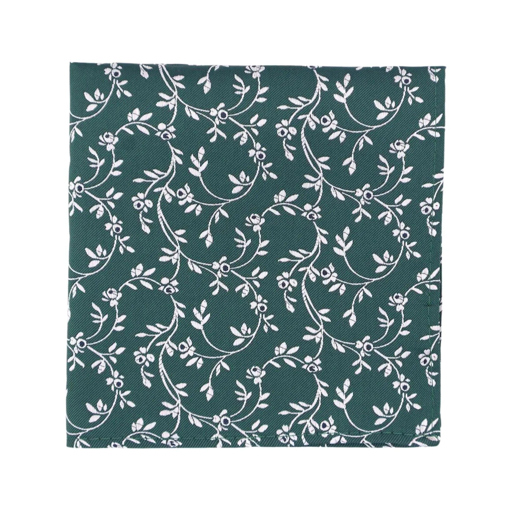 Buy L.A. Smith Bottle Green Leafy Floral Pocket Square | Polyester Pocket Squaress at Woven Durham