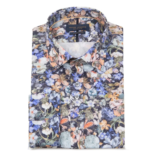Buy Guide London Brushed Vintage Florals Shirt - Navy | Long-Sleeved Shirtss at Woven Durham