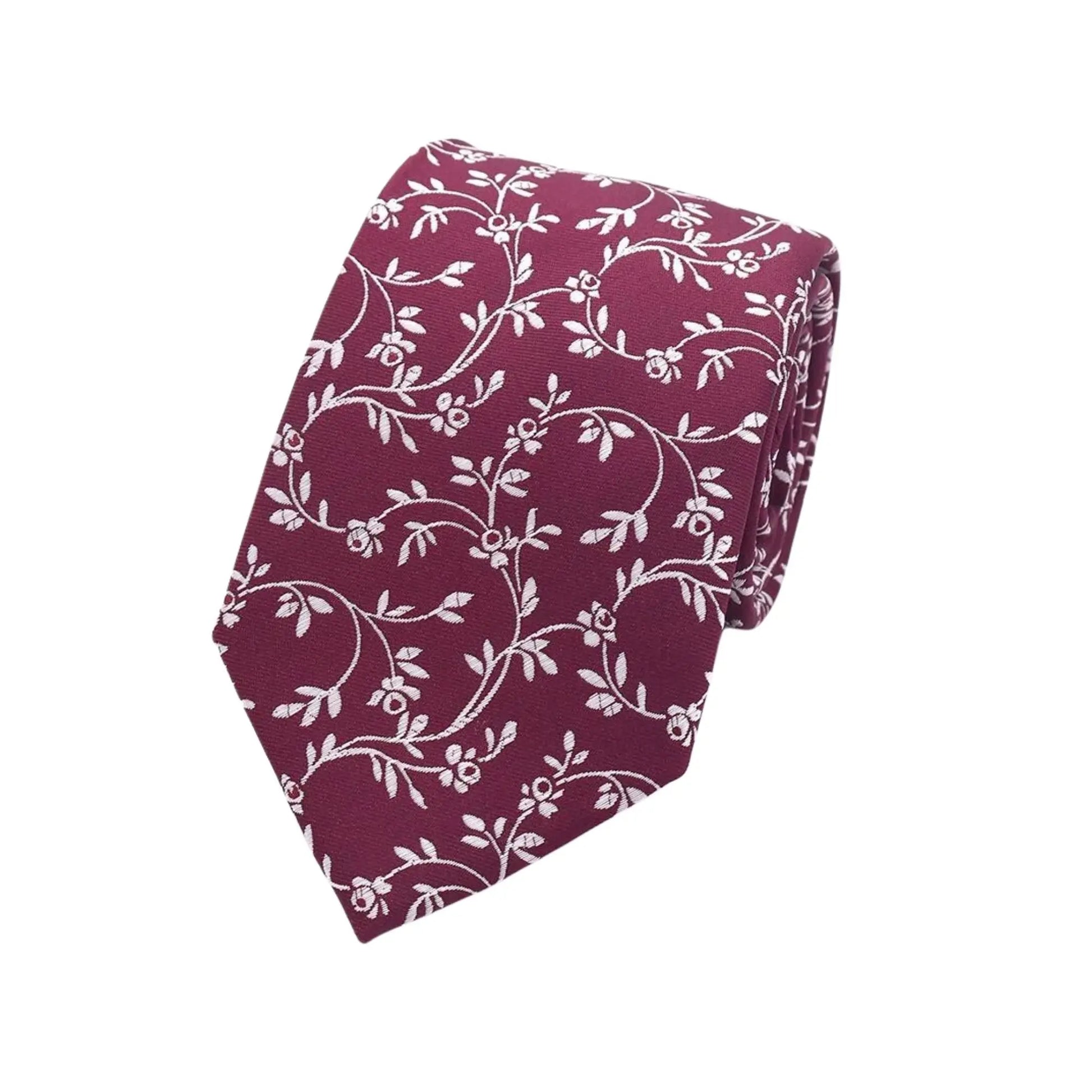 Buy L.A. Smith Burgundy Leafy Floral Tie | Silk Tiess at Woven Durham