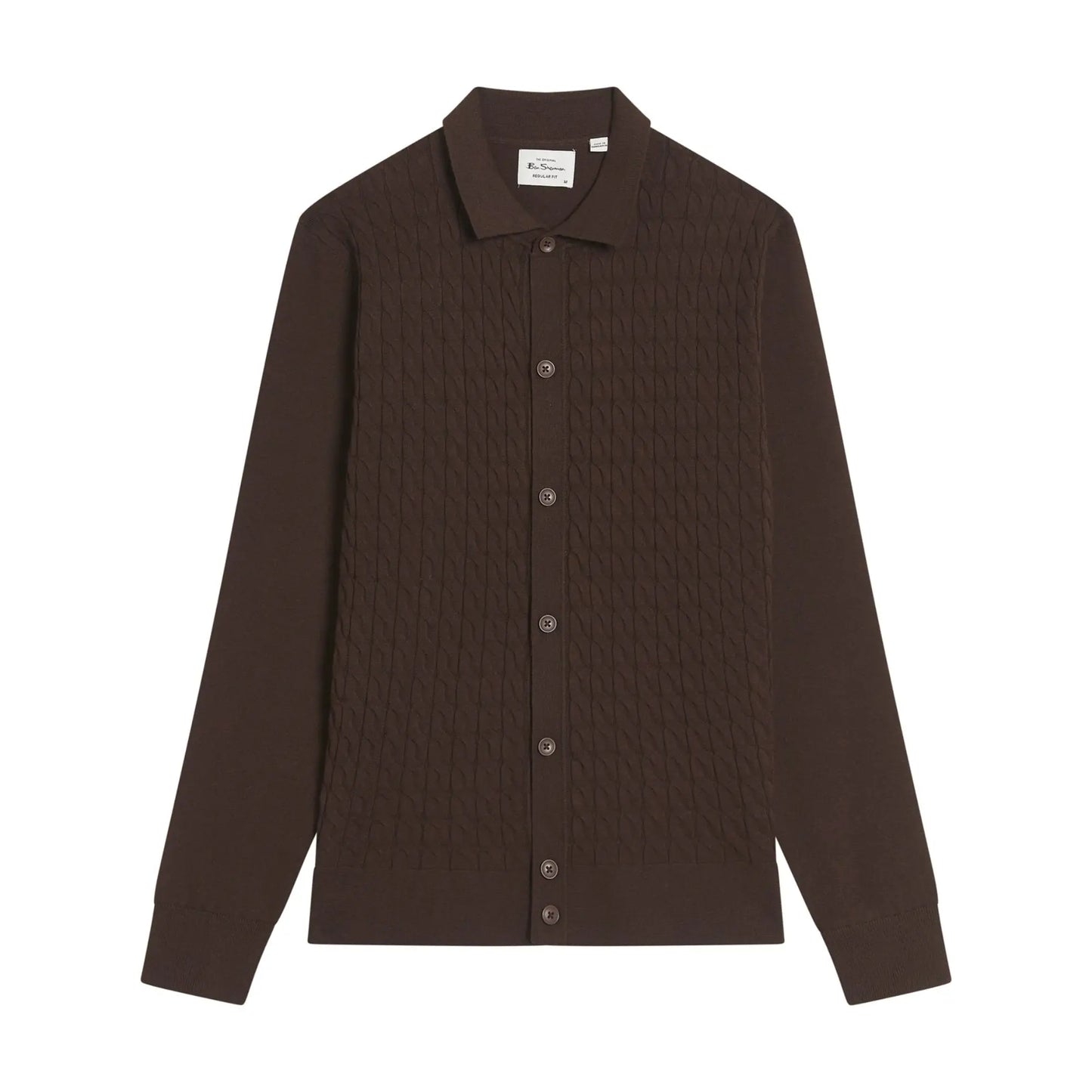 Buy Ben Sherman Button-Through Cable Polo - Brown | Long-Sleeved Polo Shirtss at Woven Durham