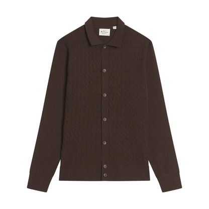 Buy Ben Sherman Button-Through Cable Polo - Brown | Long-Sleeved Polo Shirtss at Woven Durham