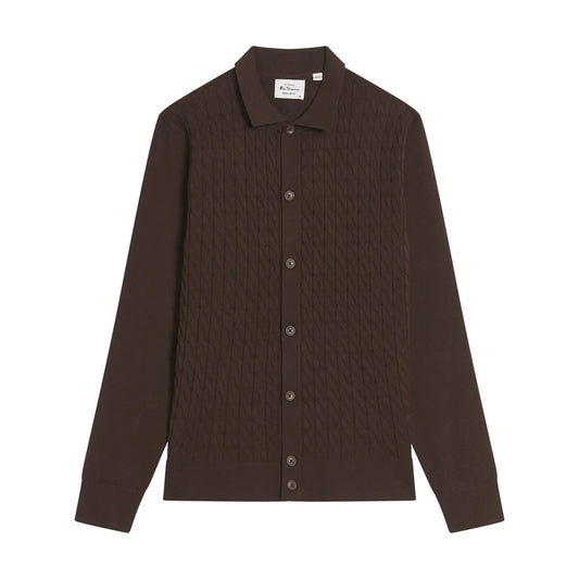 Buy Ben Sherman Button-Through Cable Polo - Brown | Long-Sleeved Polo Shirtss at Woven Durham