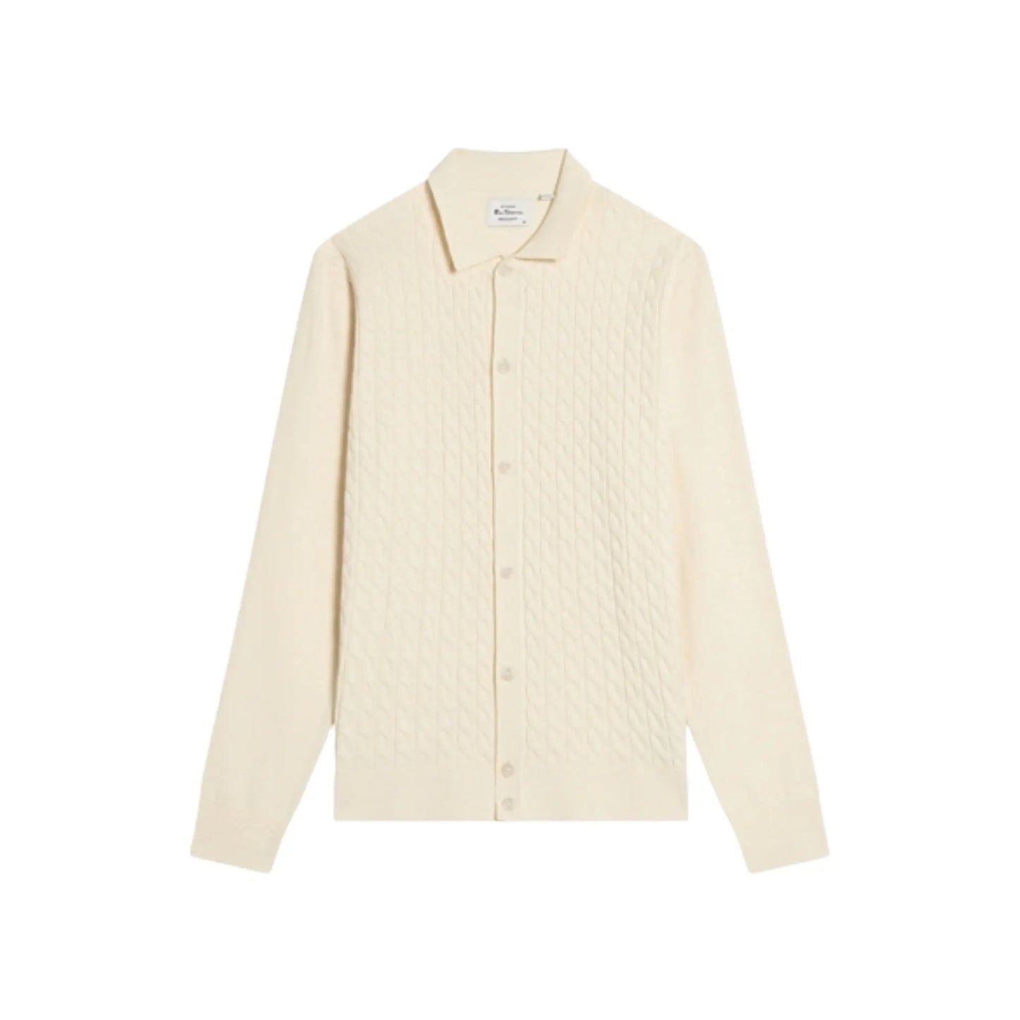 Buy Ben Sherman Button-Through Cable Polo - Ivory | Long-Sleeved Polo Shirtss at Woven Durham