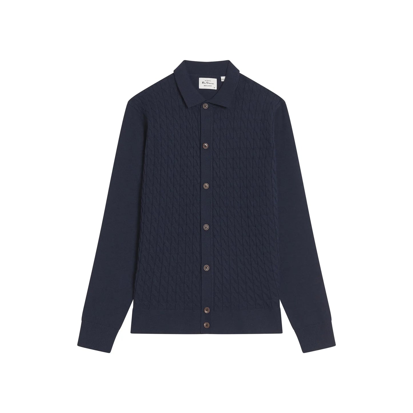 Buy Ben Sherman Button-Through Cable Polo - Navy | Long-Sleeved Polo Shirtss at Woven Durham