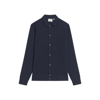 Buy Ben Sherman Button-Through Cable Polo - Navy | Long-Sleeved Polo Shirtss at Woven Durham