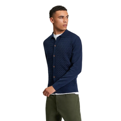Buy Ben Sherman Button-Through Cable Polo - Navy | Long-Sleeved Polo Shirtss at Woven Durham