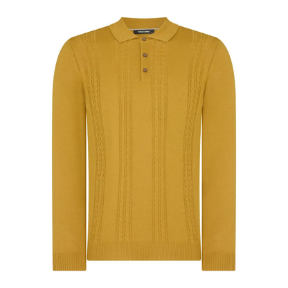 Buy Remus Uomo Cable Knit Long-Sleeve Polo - Yellow | Long-Sleeved Polo Shirtss at Woven Durham