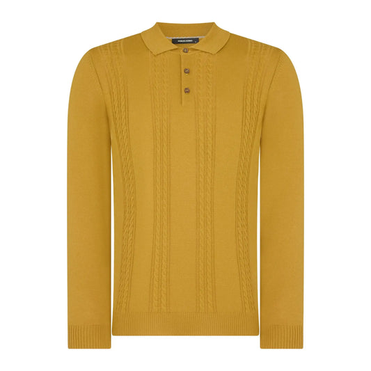 Buy Remus Uomo Cable Knit Long-Sleeve Polo - Yellow | Long-Sleeved Polo Shirtss at Woven Durham