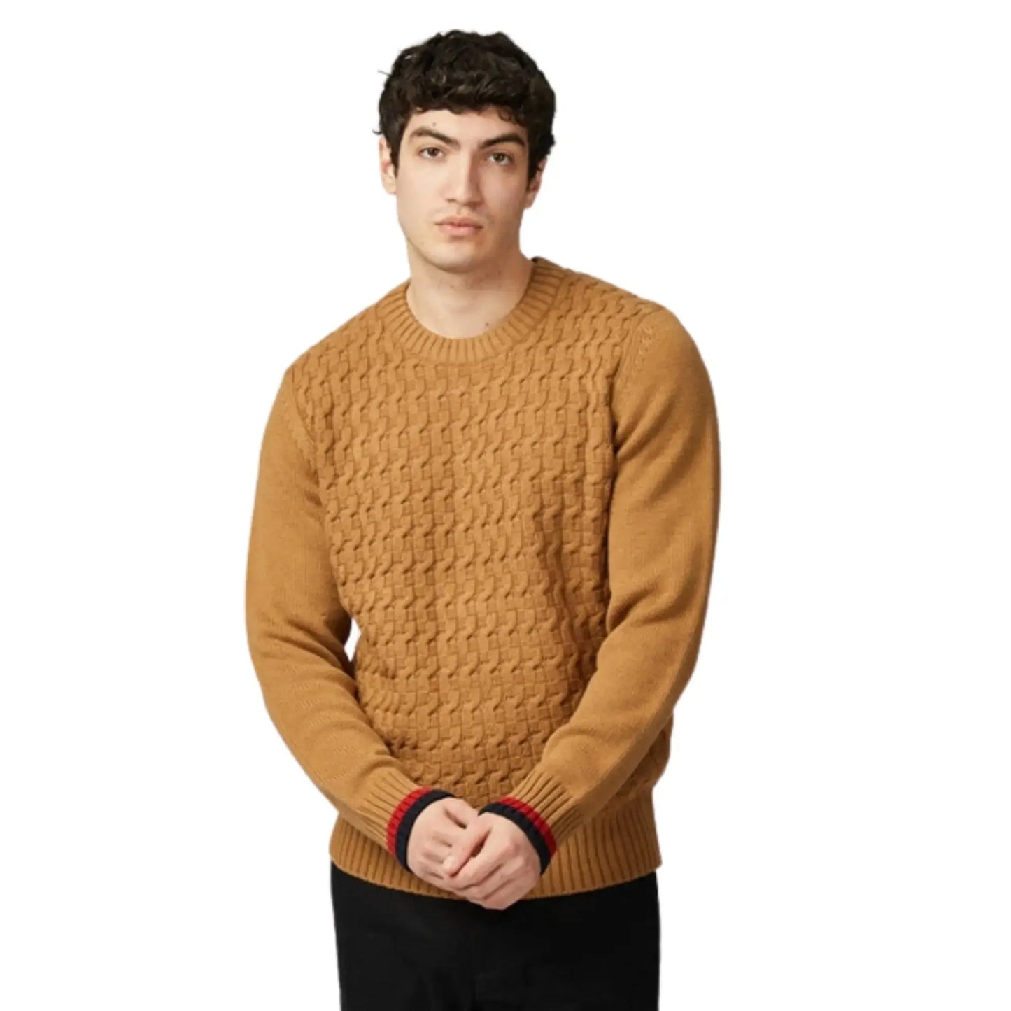 Buy Ben Sherman Cable Textured Brown Crew-Neck Jumper | Crew-Neck Jumperss at Woven Durham