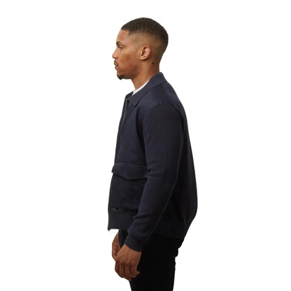 Buy Guards London Carter Navy Linen Knitted Casual Jacket | Worker Jacketss at Woven Durham