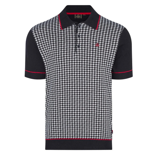 Buy Merc London Cavendish Houndstooth Knitted Polo - Black | Short-Sleeved Polo Shirtss at Woven Durham