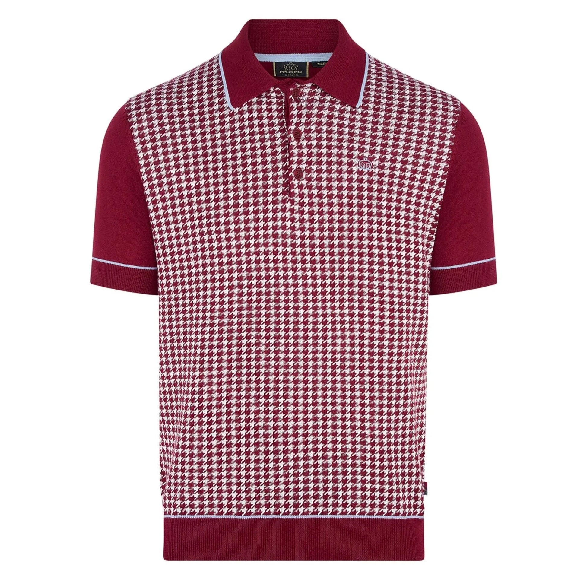 Buy Merc London Cavendish Houndstooth Knitted Polo - Burgundy | Short-Sleeved Polo Shirtss at Woven Durham