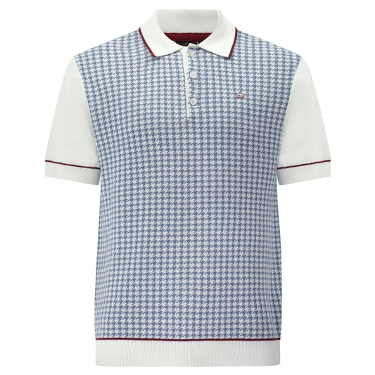Buy Merc London Cavendish Houndstooth Knitted Polo - White | Short-Sleeved Polo Shirtss at Woven Durham