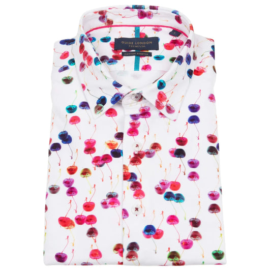 Buy Guide London Cherries Short Sleeve Shirt - White | Short-Sleeved Polo Shirtss at Woven Durham