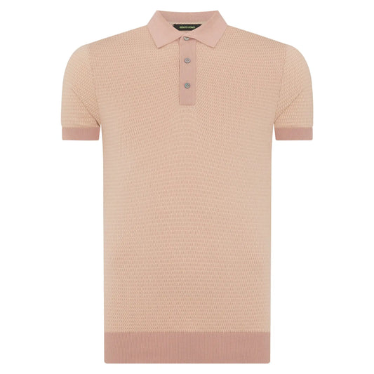 Buy Remus Uomo Contrast Collar Knitted Polo - Pink | Short-Sleeved Polo Shirtss at Woven Durham
