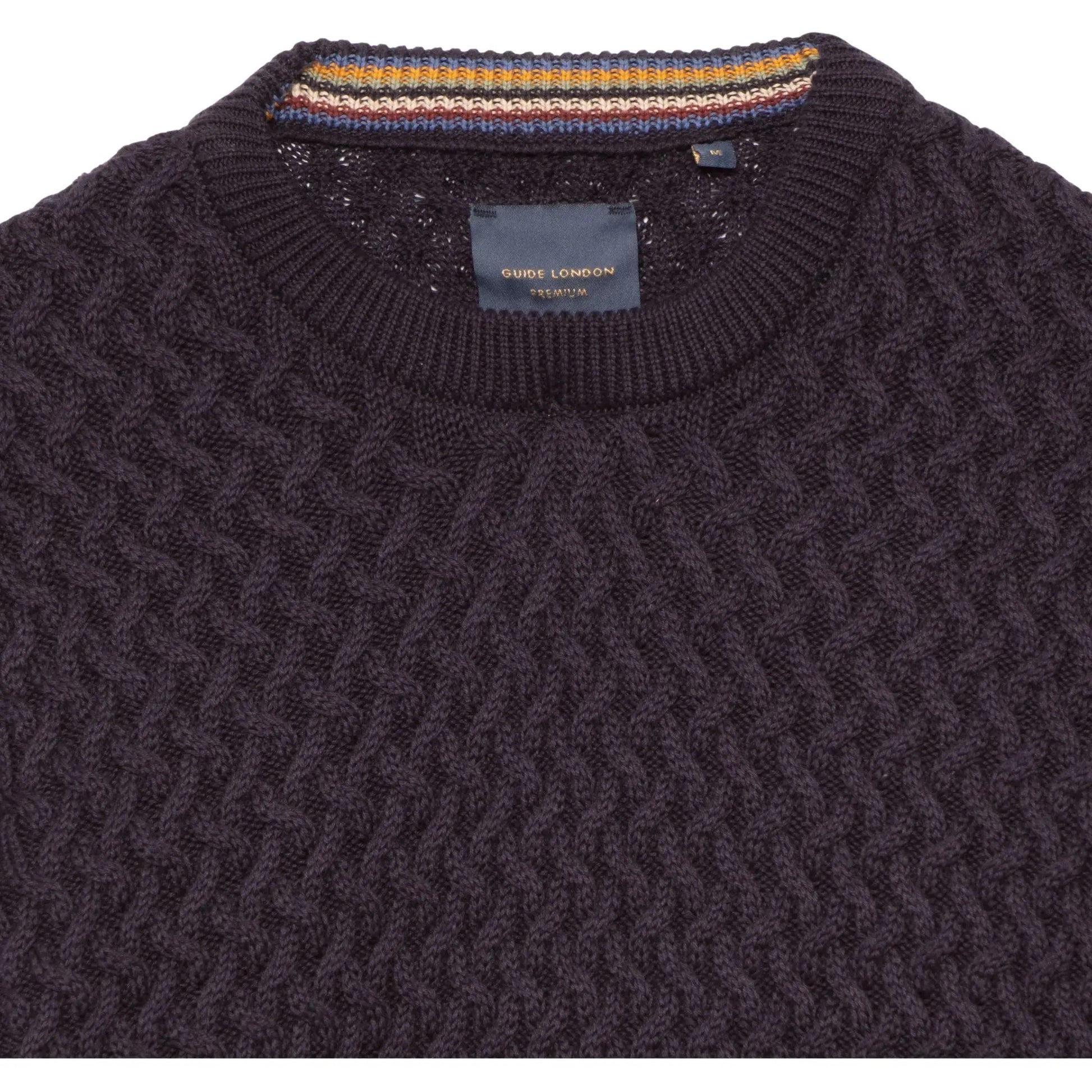 Buy Guide London Crew-Neck Cable Knit Jumper - Navy | Crew-Neck Jumperss at Woven Durham