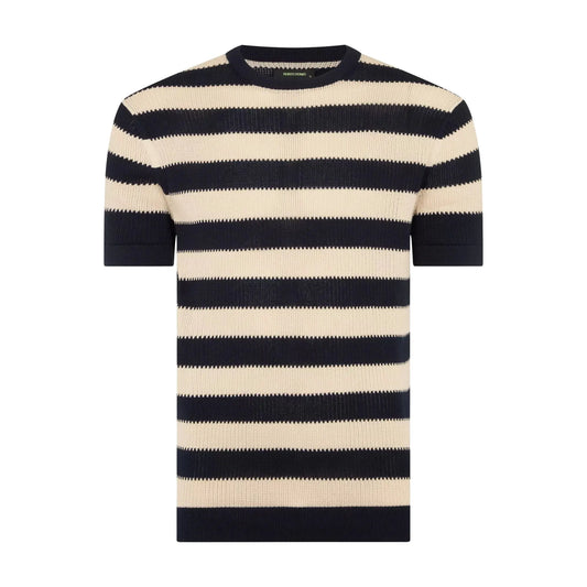 Buy Remus Uomo Crew Neck Striped Knitted T-Shirt - Navy | T-Shirtss at Woven Durham