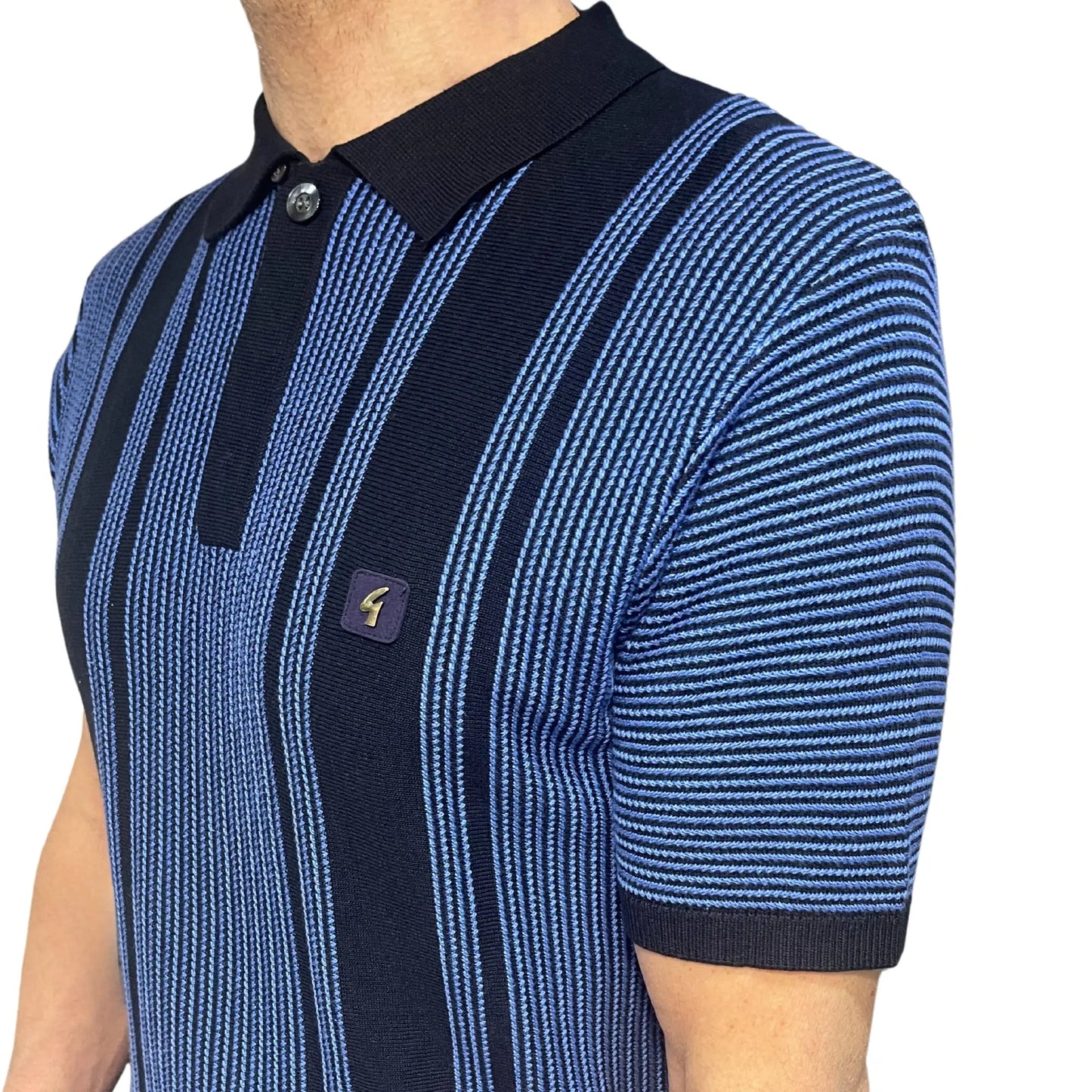 Buy Gabicci Vintage Dante Knitted Polo Shirt - Blue | Short-Sleeved Polo Shirtss at Woven Durham