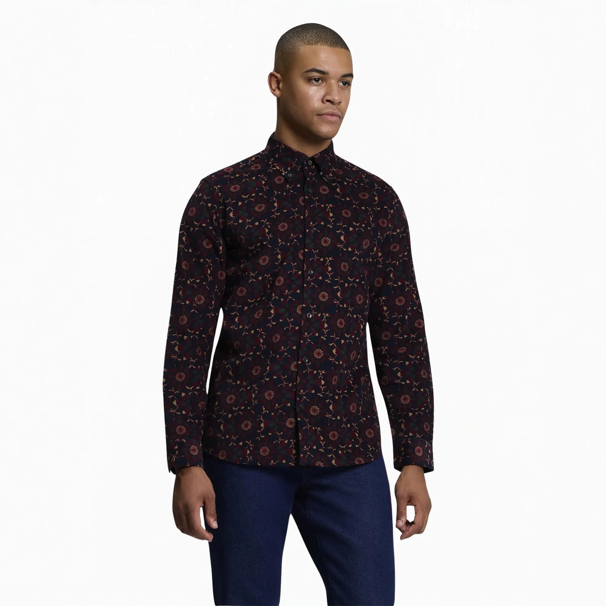 Buy Ben Sherman Dark Navy Long Sleeve Floral Print Cord Shirt | Overshirtss at Woven Durham