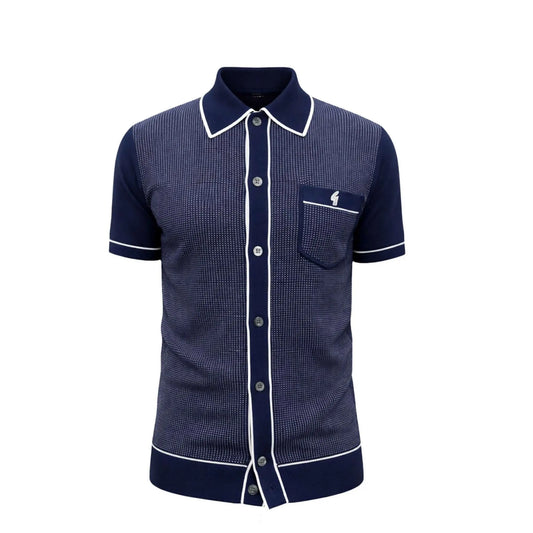 Buy Gabicci Vintage Di Lello Button-Through Polo - Navy | Short-Sleeved Polo Shirtss at Woven Durham
