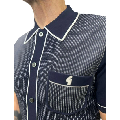Buy Gabicci Vintage Di Lello Button-Through Polo - Navy | Short-Sleeved Polo Shirtss at Woven Durham