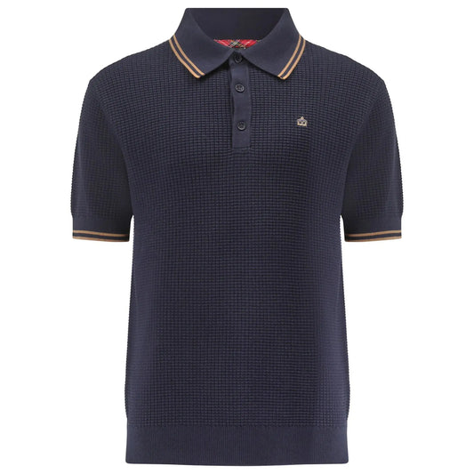 Buy Merc London Edmund Knitted Polo - Navy | Short-Sleeved Polo Shirtss at Woven Durham