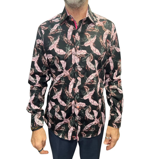 Buy Claudio Lugli Feather Print Shirt - Pink | Long-Sleeved Shirtss at Woven Durham