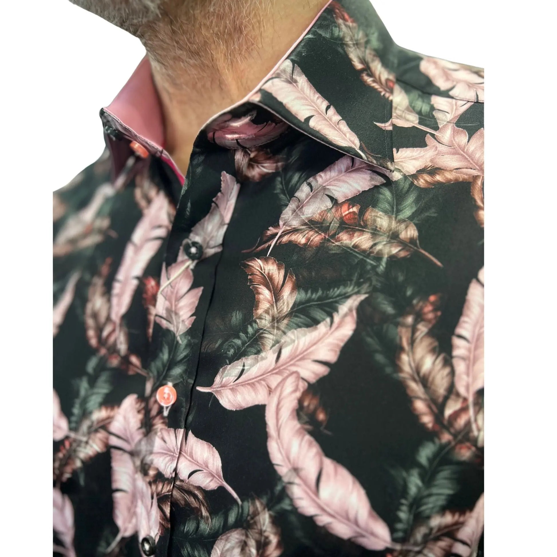 Buy Claudio Lugli Feather Print Shirt - Pink | Long-Sleeved Shirtss at Woven Durham