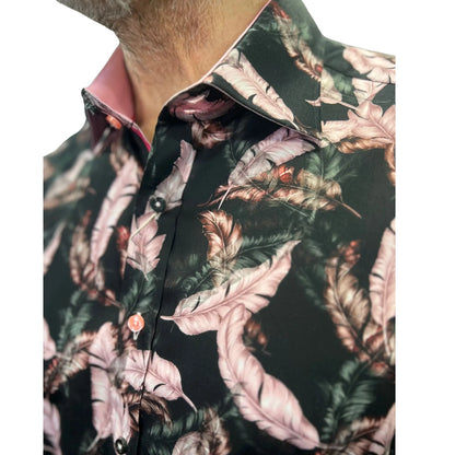 Buy Claudio Lugli Feather Print Shirt - Pink | Long-Sleeved Shirtss at Woven Durham