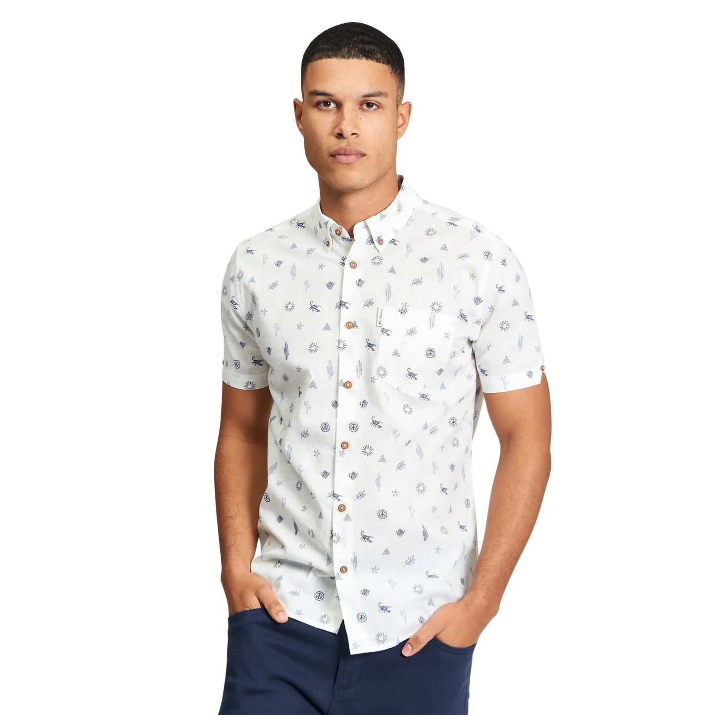 Buy Ben Sherman Festival Print Short Sleeve Shirt - Snow White | Short-Sleeved Shirtss at Woven Durham