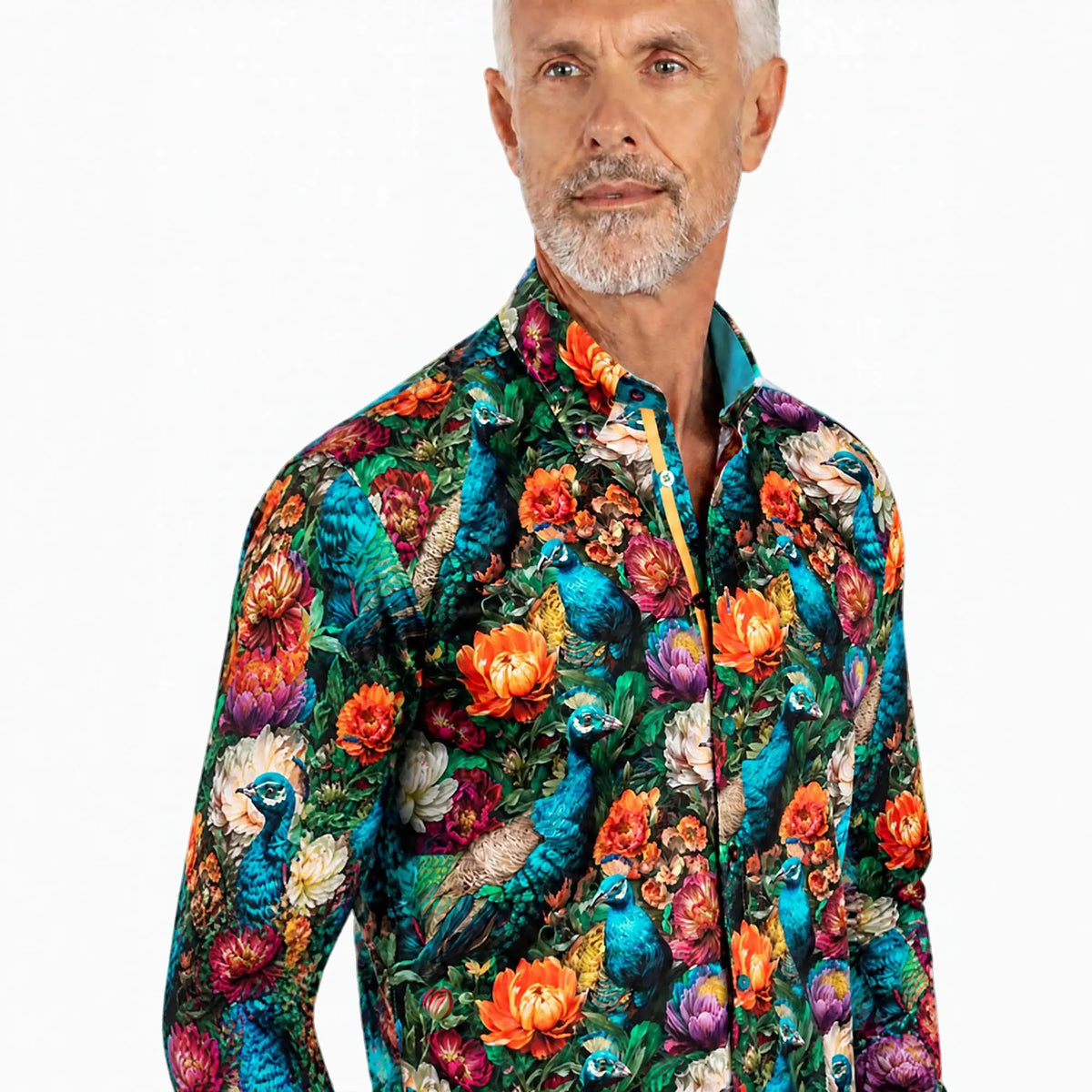 Buy Claudio Lugli Floral Peacock Long Sleeve Shirt | Long-Sleeved Shirtss at Woven Durham