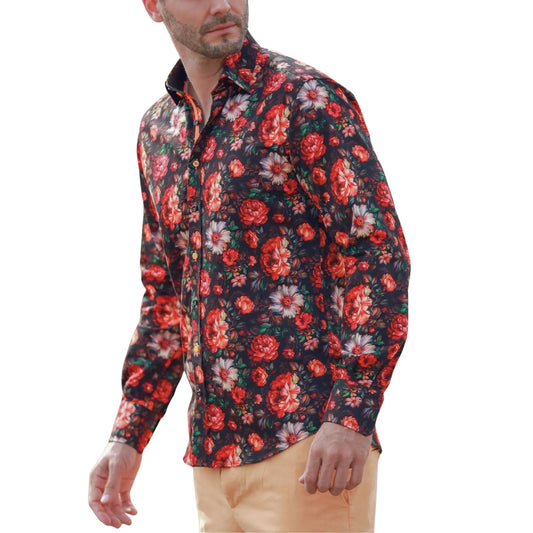 Buy Claudio Lugli Floral Print Shirt - Black | Long-Sleeved Shirtss at Woven Durham
