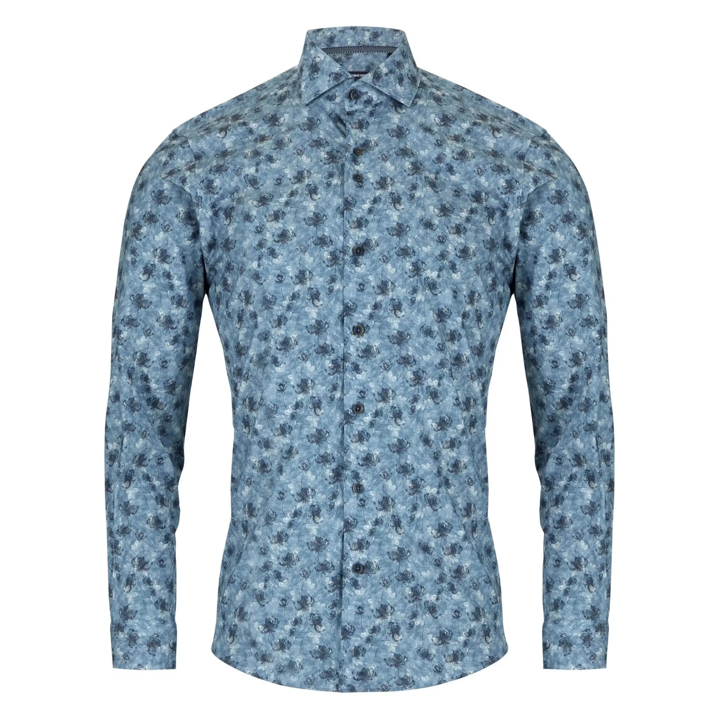 Buy Remus Uomo Floral Print Stretch Long Sleeve Shirt - Blue | Long-Sleeved Shirtss at Woven Durham