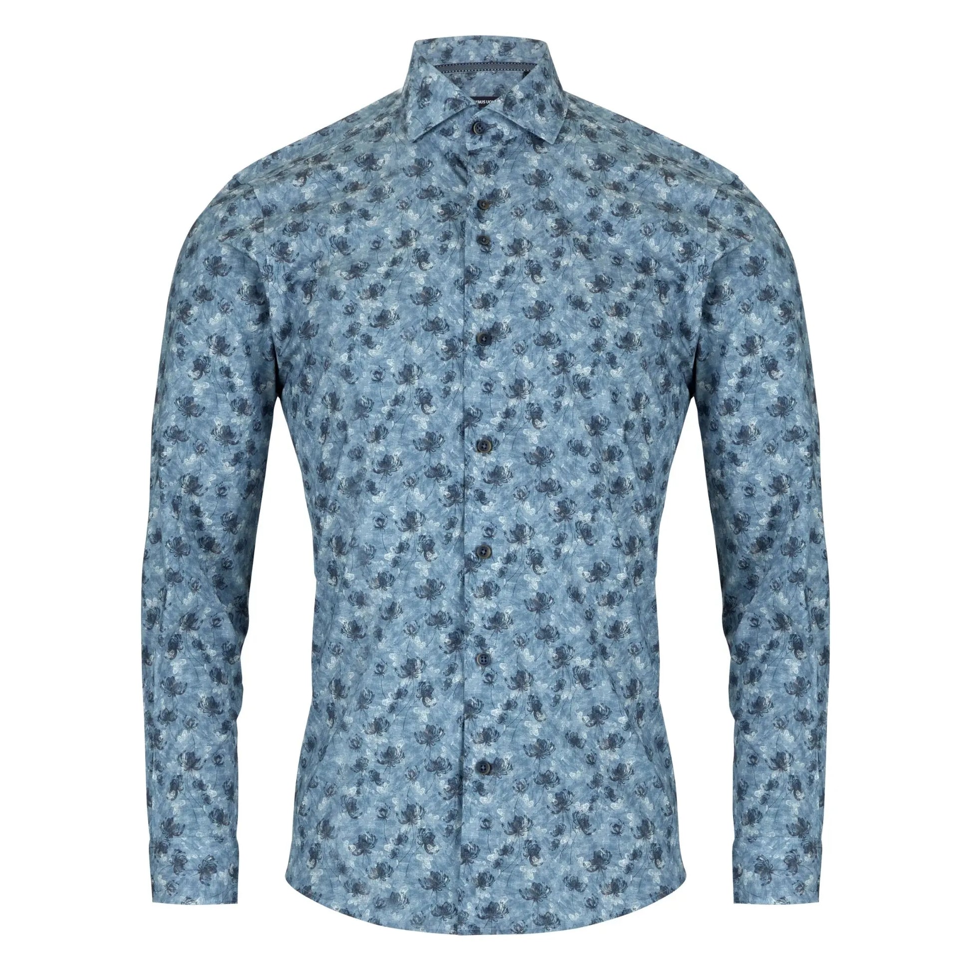 Buy Remus Uomo Floral Print Stretch Long Sleeve Shirt - Blue | Long-Sleeved Shirtss at Woven Durham