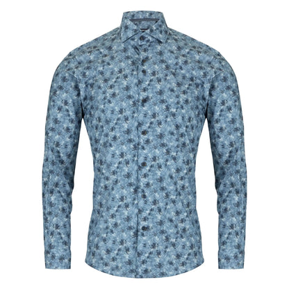 Buy Remus Uomo Floral Print Stretch Long Sleeve Shirt - Blue | Long-Sleeved Shirtss at Woven Durham
