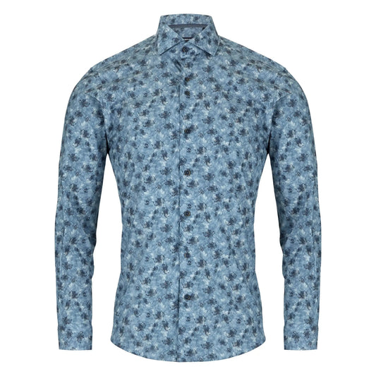 Buy Remus Uomo Floral Print Stretch Long Sleeve Shirt - Blue | Long-Sleeved Shirtss at Woven Durham