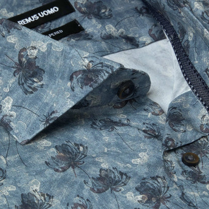 Buy Remus Uomo Floral Print Stretch Long Sleeve Shirt - Blue | Long-Sleeved Shirtss at Woven Durham