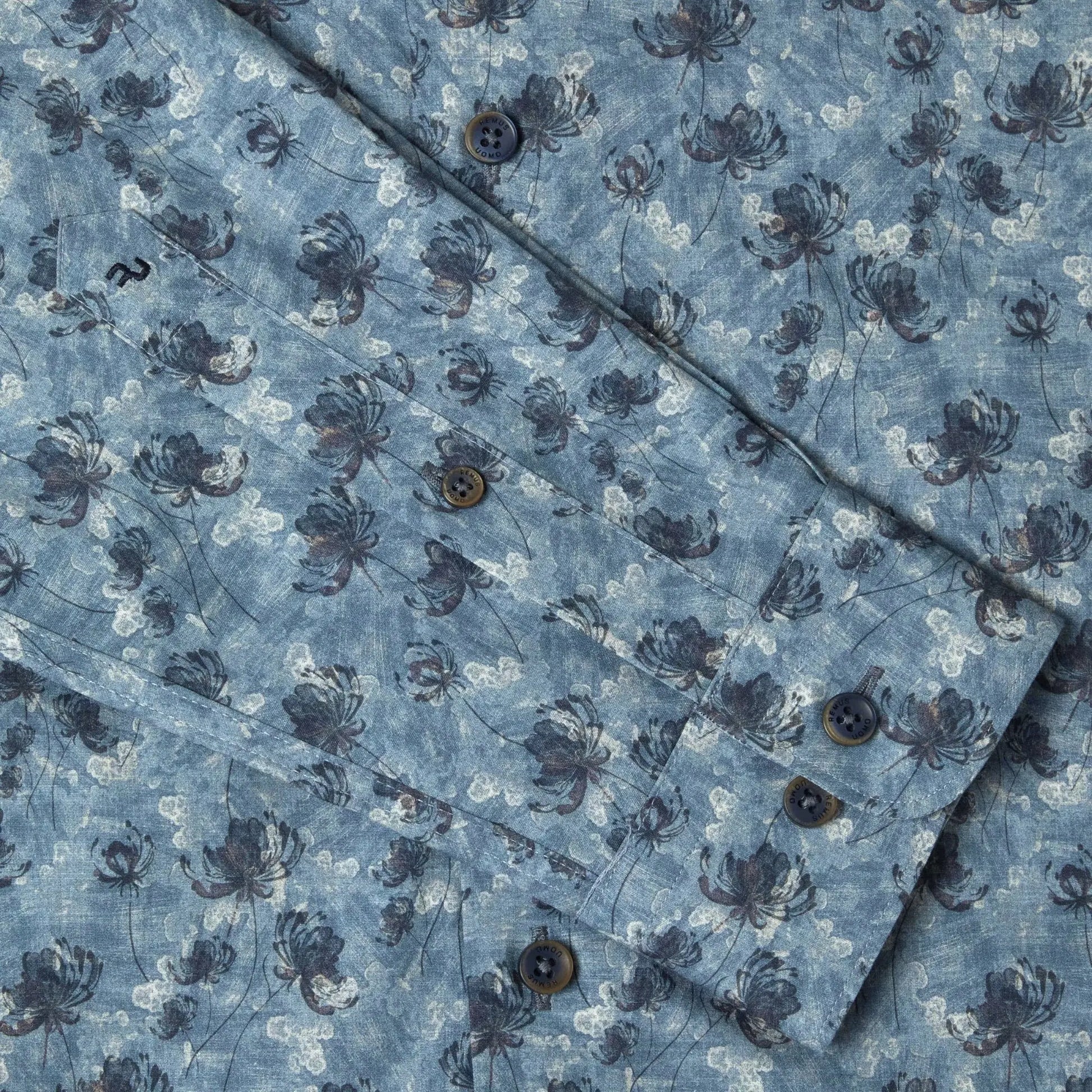 Buy Remus Uomo Floral Print Stretch Long Sleeve Shirt - Blue | Long-Sleeved Shirtss at Woven Durham
