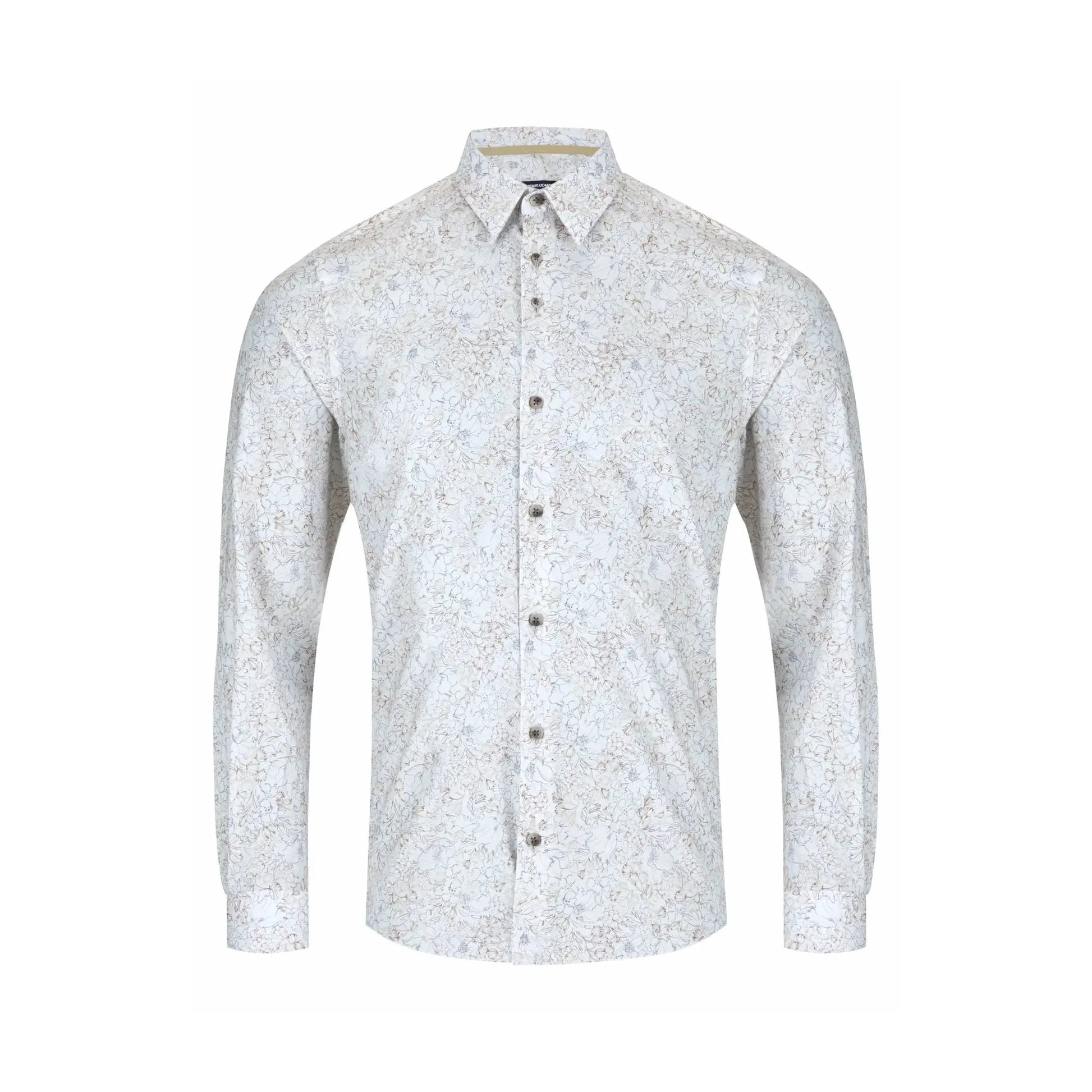 Buy Remus Uomo Floral Stencil Print Shirt - Stone | Long-Sleeved Shirtss at Woven Durham