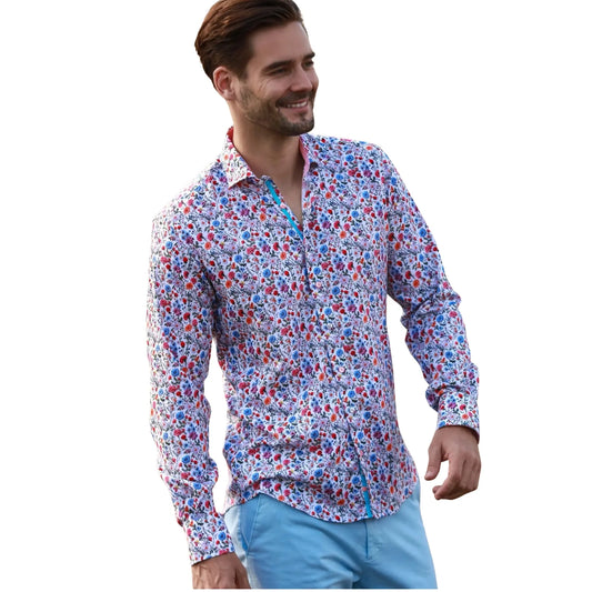 Buy Claudio Lugli Flower Print Shirt - White | Long-Sleeved Shirtss at Woven Durham