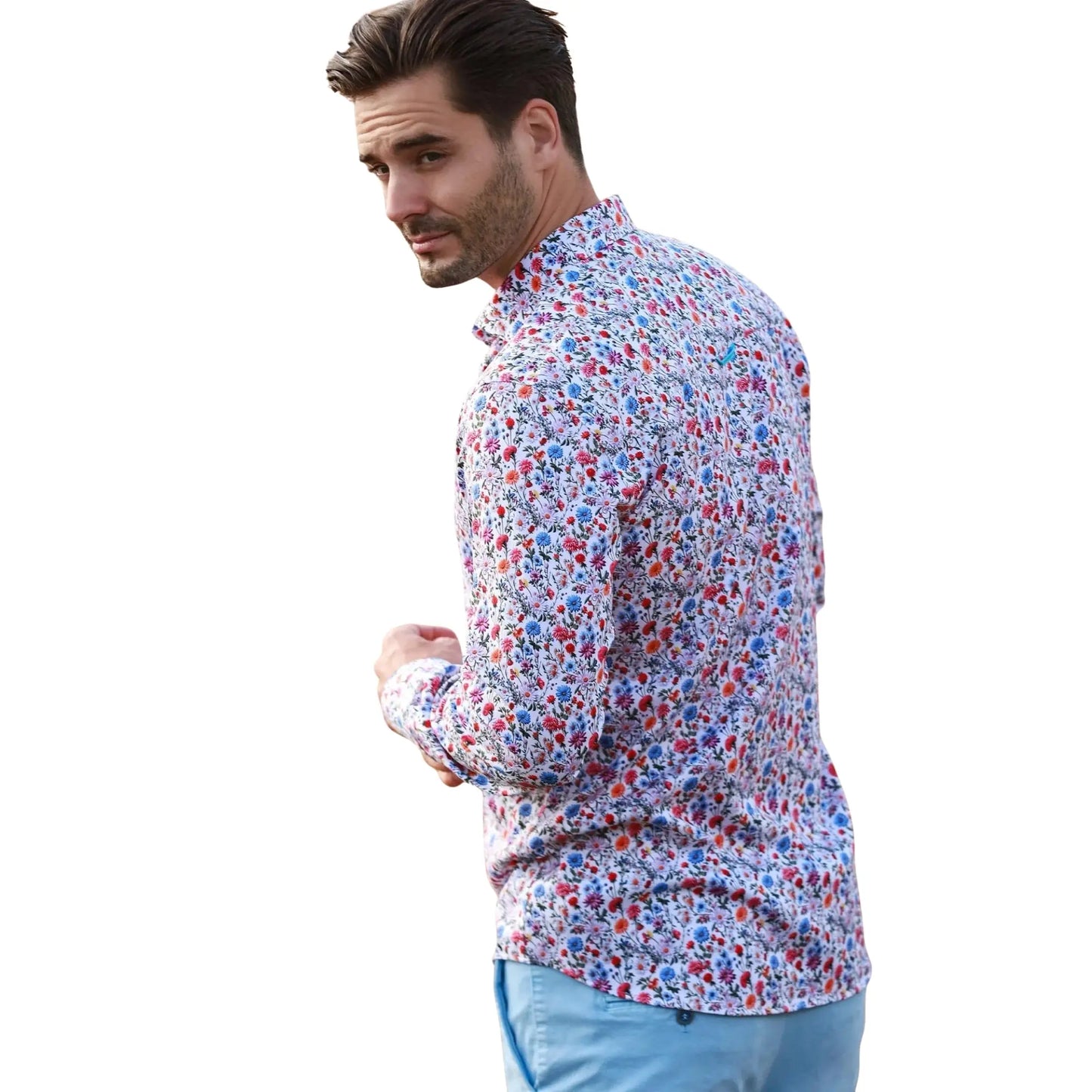 Buy Claudio Lugli Flower Print Shirt - White | Long-Sleeved Shirtss at Woven Durham