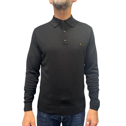 Buy Gabicci Vintage Francesco Black Long-Sleeved Knitted Polo Shirt | Long-Sleeved Polo Shirtss at Woven Durham