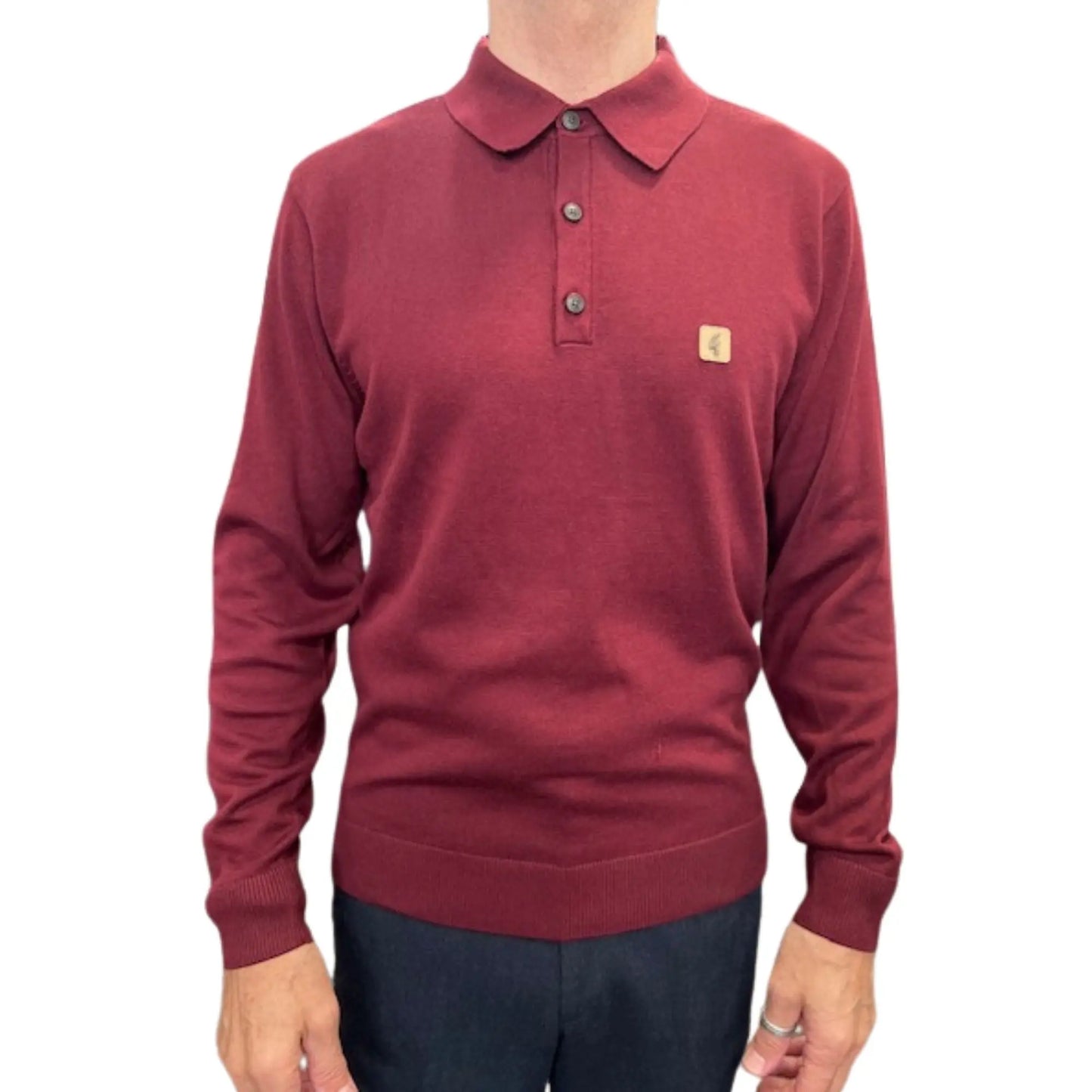 Buy Gabicci Vintage Francesco Long-Sleeved Knitted Polo - Mulberry | Long-Sleeved Polo Shirtss at Woven Durham