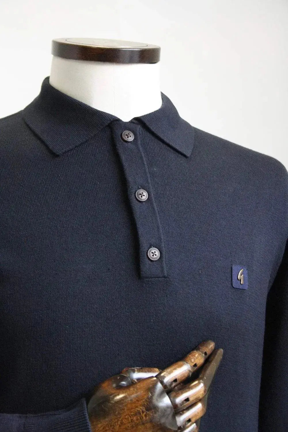 Francesco Navy Long-Sleeved Knitted Polo Shirt Gabicci Vintage