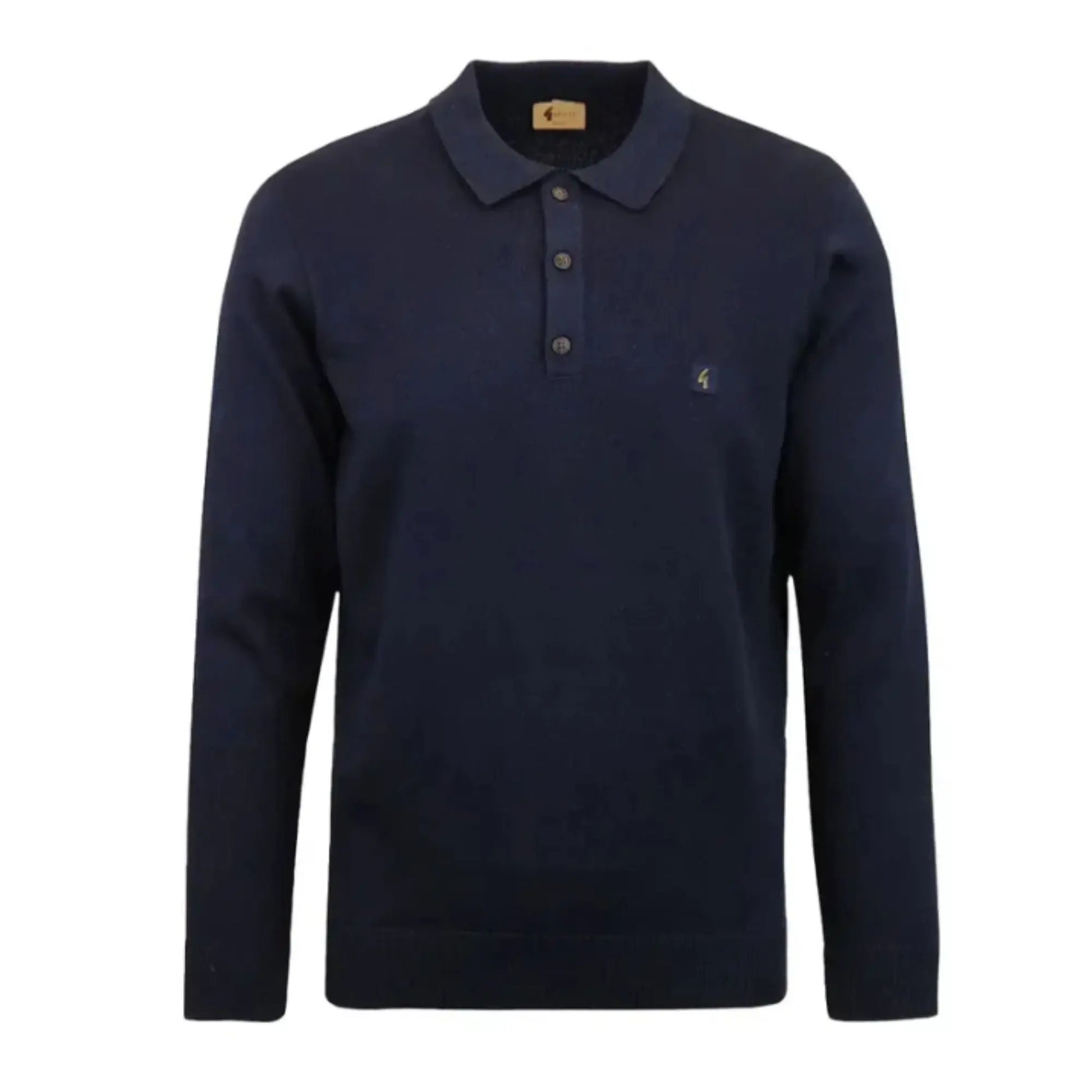 Buy Gabicci Vintage Francesco Navy Long-Sleeved Knitted Polo Shirt | Long-Sleeved Polo Shirtss at Woven Durham