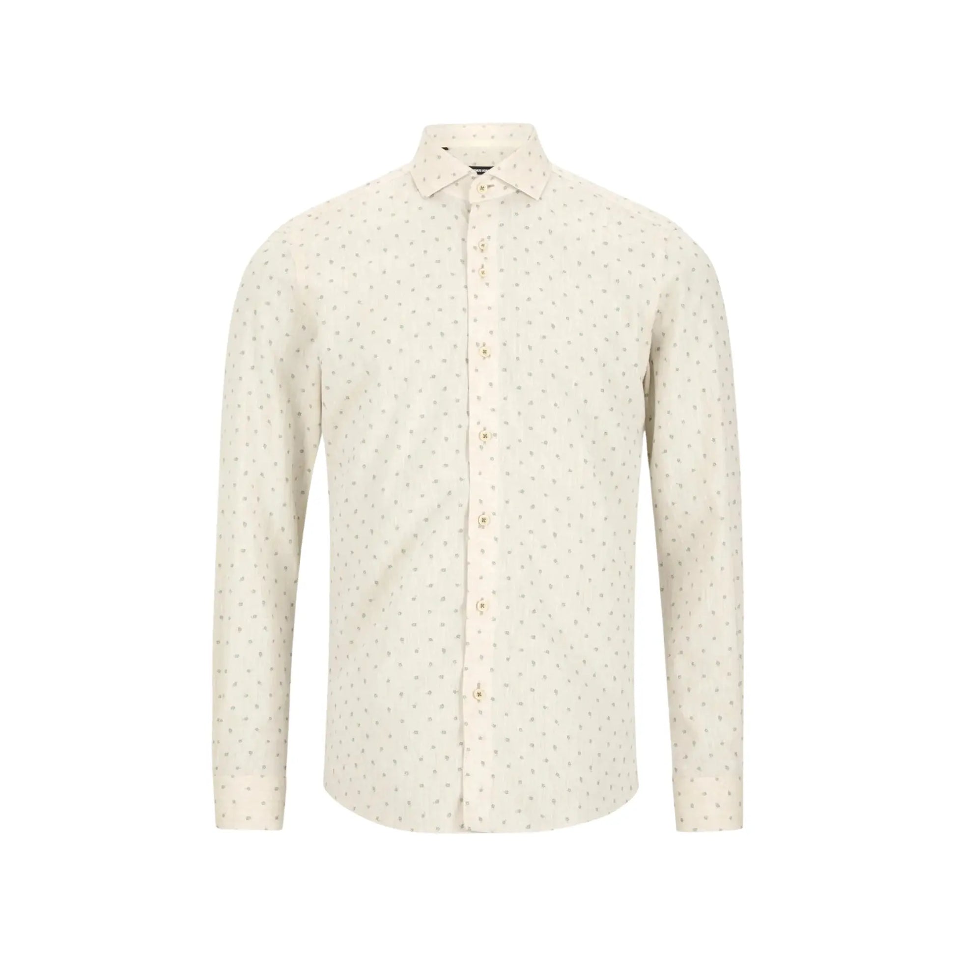 Buy Remus Uomo Frank Floral Linen Long Sleeve Shirt - Stone | Long-Sleeved Shirtss at Woven Durham